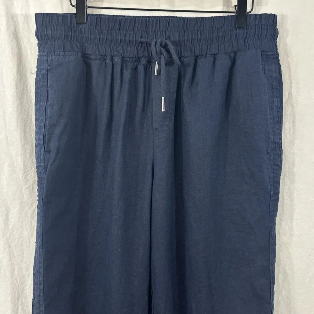 Quince European 100% Linen Deep Navy Wide Leg Pants Womens Sz L Beach Coastal
